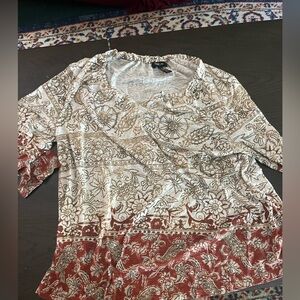 Red and off white floral blouse